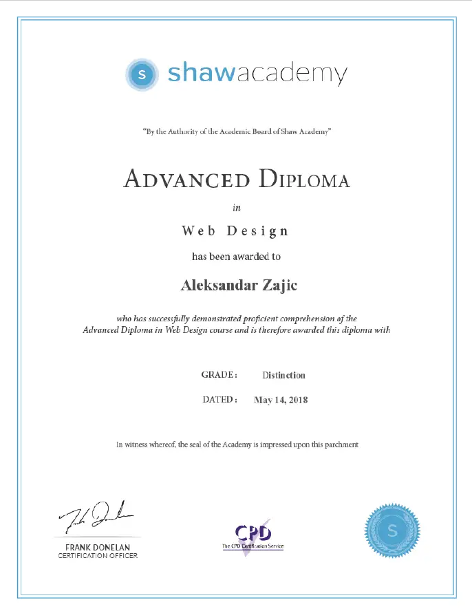 Advanced Diploma in Web Design, Shaw Academy Dublin