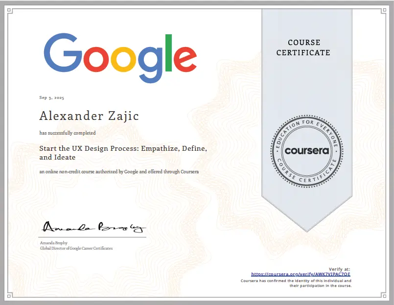 Start the UX design process certificate, Google